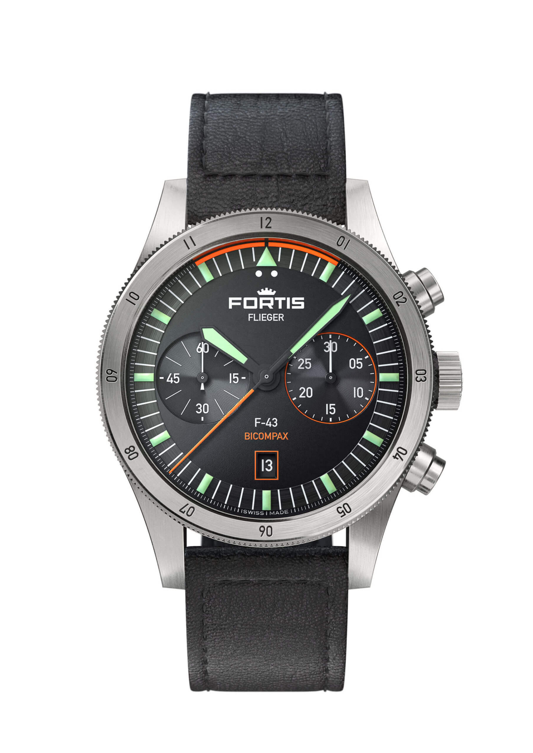 Fortis Flieger F-43 Bicompax auf Lederband