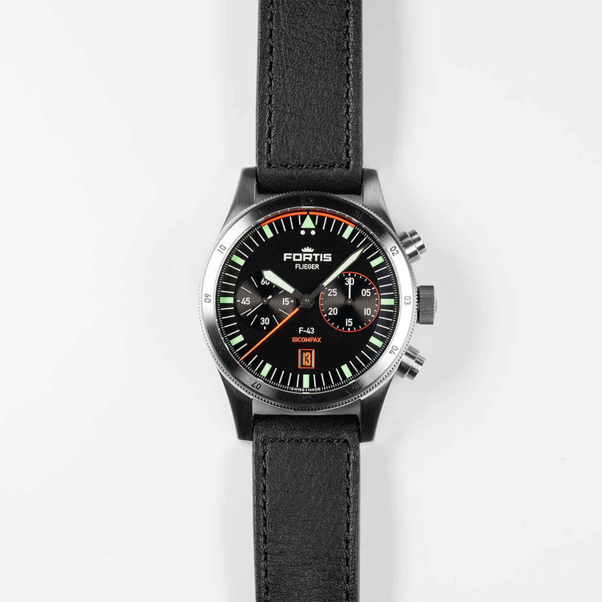 Fortis Flieger F-43 Bicompax auf Lederband – Bild 2