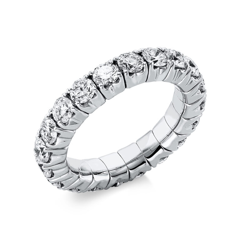Ring 4er-Krappe 18 kt WG, Flex-Band, variabel, rhodinier