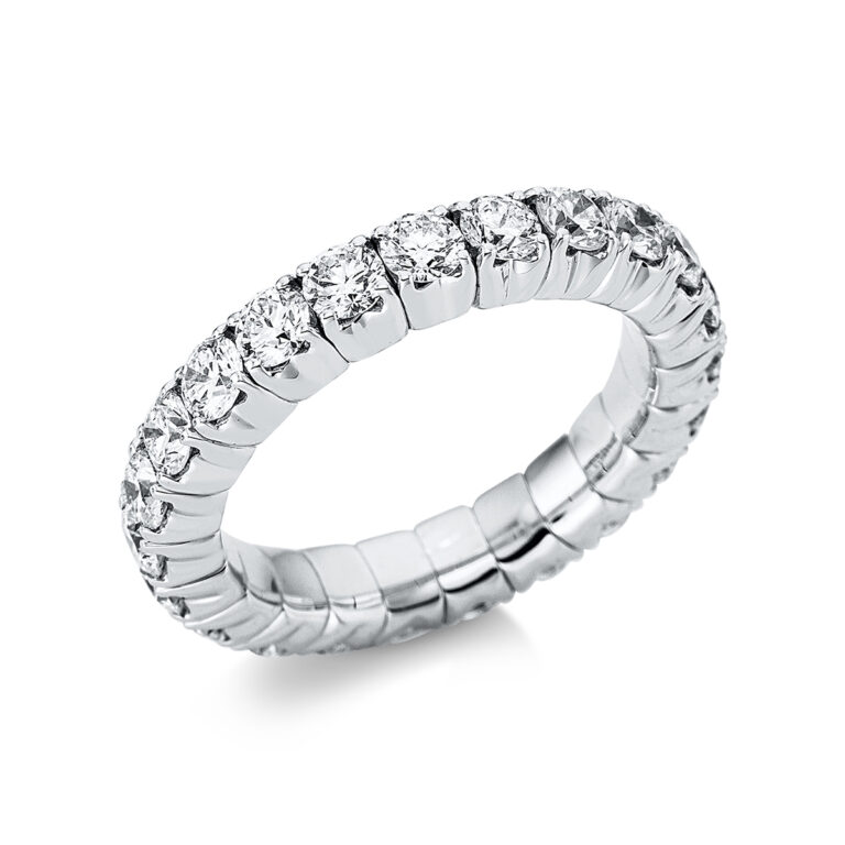 Ring 4er-Krappe 18 kt WG, Flex-Band, variabel, rhodinier