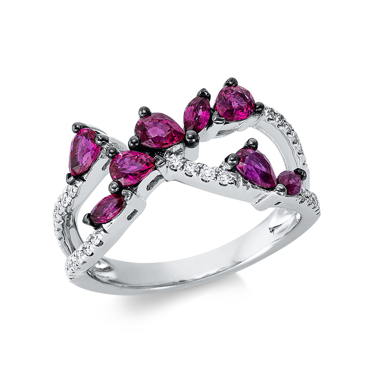 Ring 18 kt WG, Fassung teils schwarz rhodinie