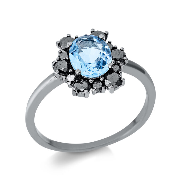 Ring 4er-Krappe 18 kt WG, Fassung teils schwarz rhodinie