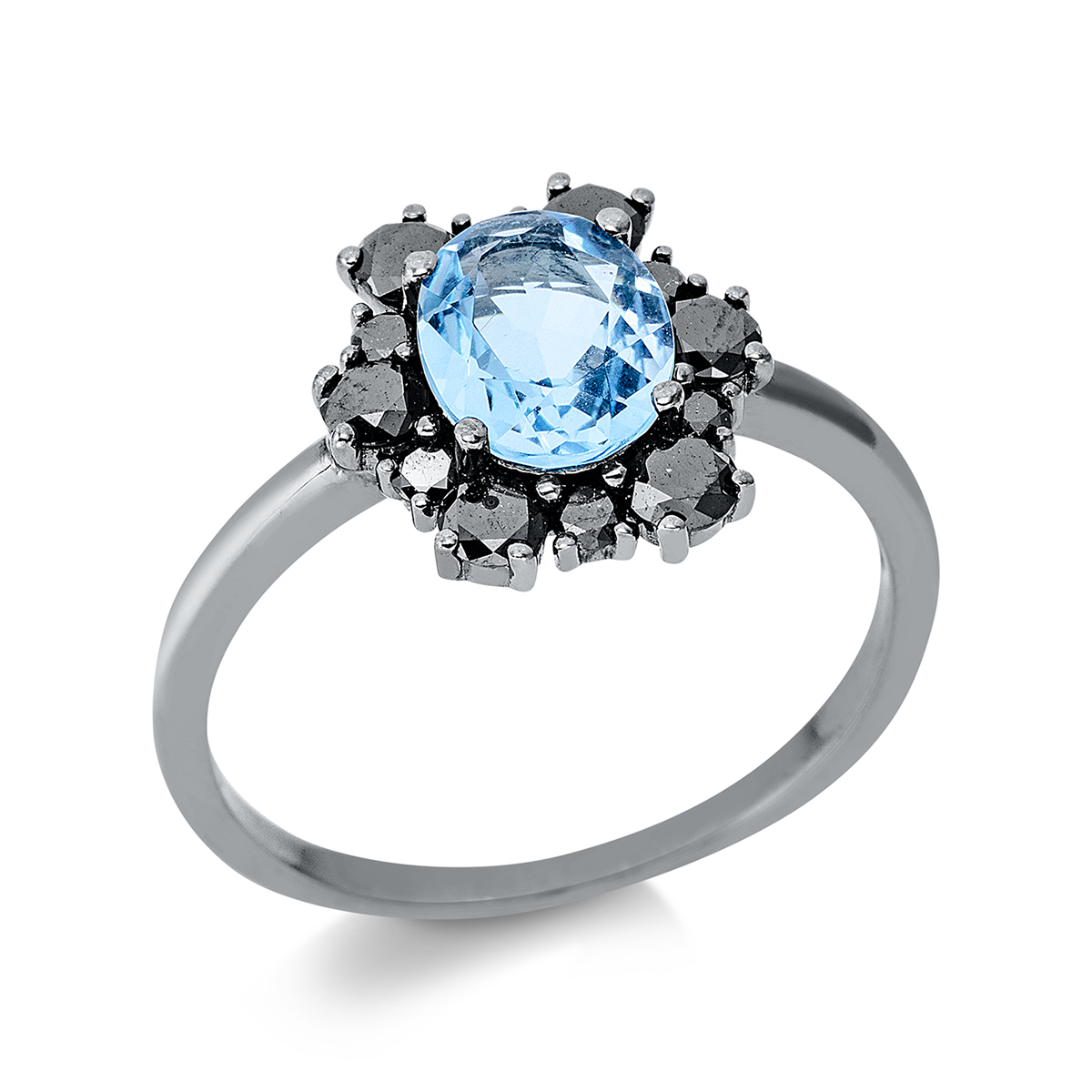 Ring 4er-Krappe 18 kt WG, Fassung teils schwarz rhodinie
