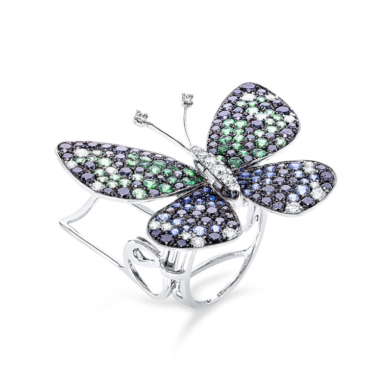 Ring 18 kt WG "Schmetterling", Fassung teils schwarz rhodini