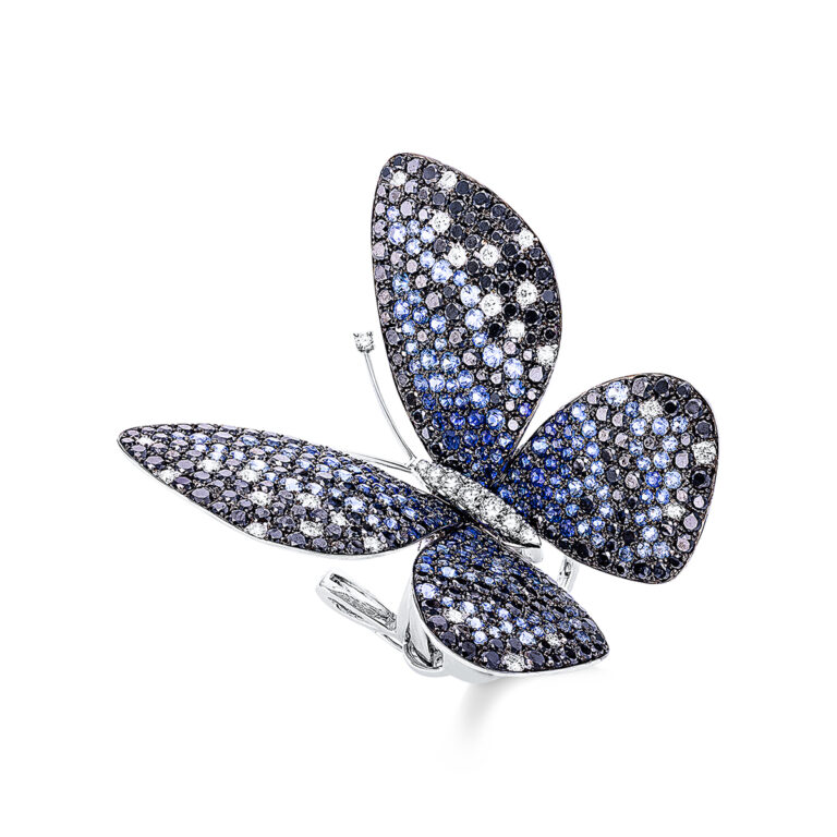 Ring 18 kt WG "Schmetterling", Fassung teils schwarz rhodini