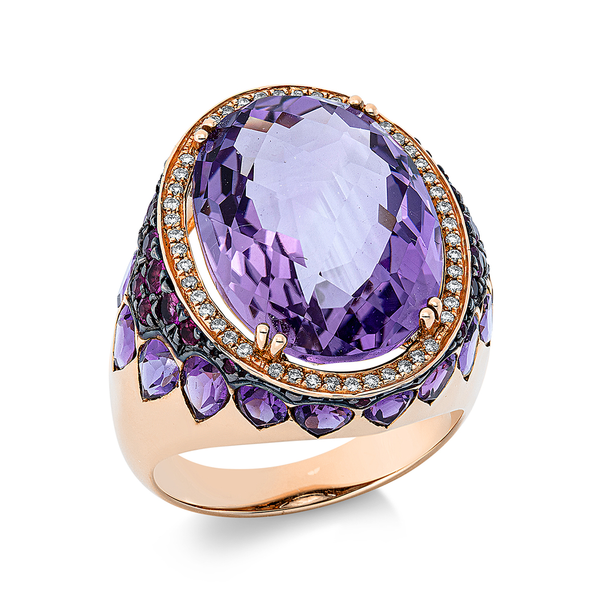 Ring 18 kt RG, tls. schw. rho
