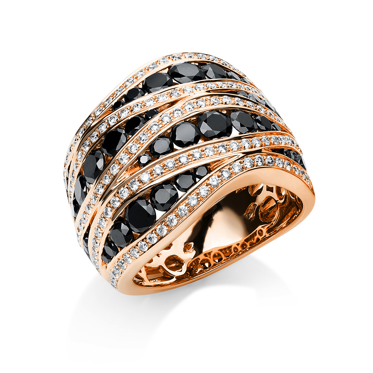 Ring 18 kt RG, teils schwarz rhodiniert