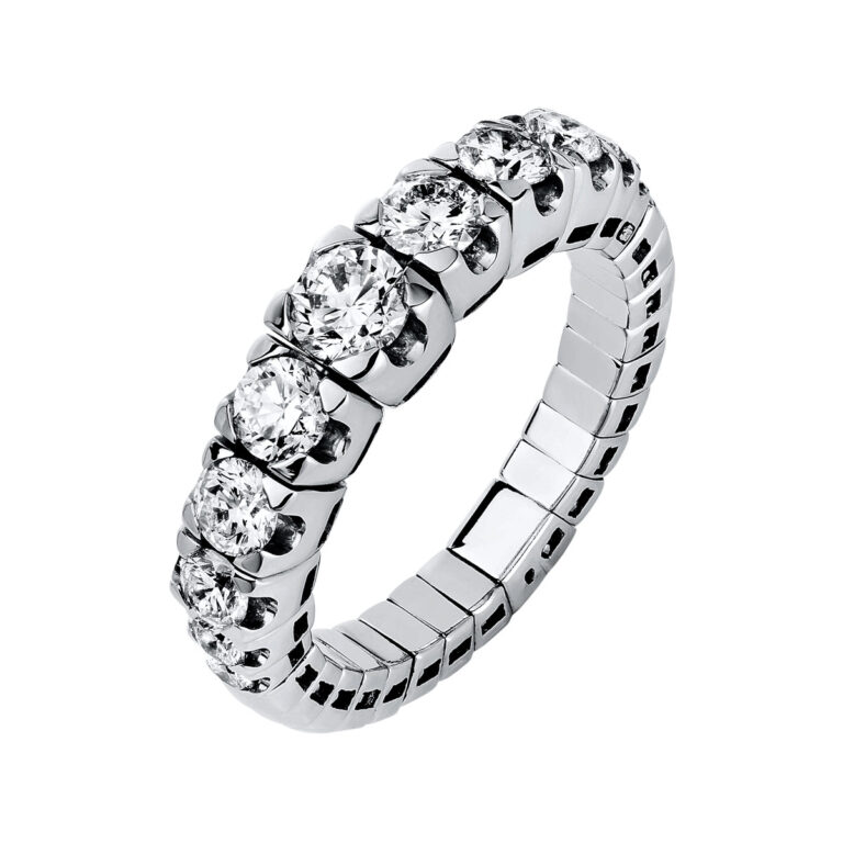 Ring 4er-Krappe 18 kt WG, Flex-Band, variable, rhod.