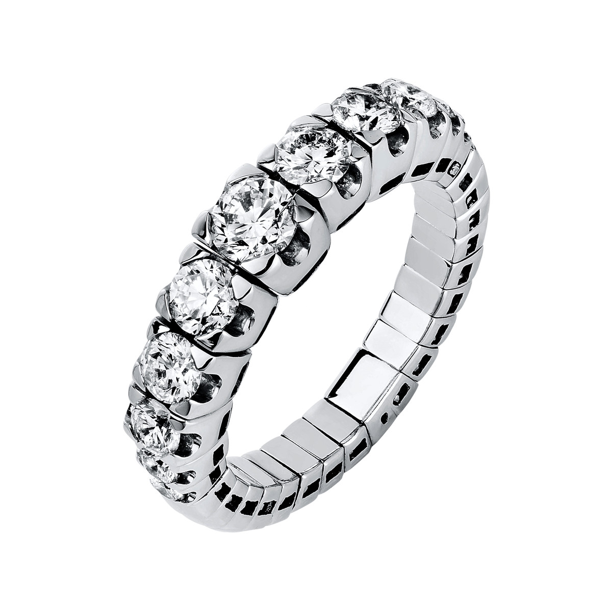 Ring 4er-Krappe 18 kt WG, Flex-Band, variable, rhod.
