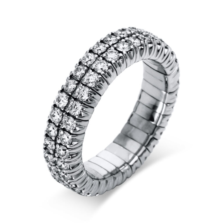 Ring 4er-Krappe 18 kt WG, Flex-Band, variabel, rhodinier