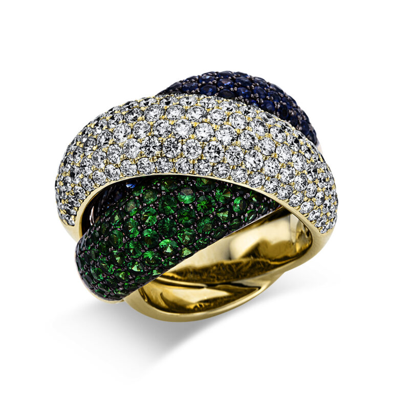Ring 18 kt GG+WG, Fassung teils schwarz rhodinie