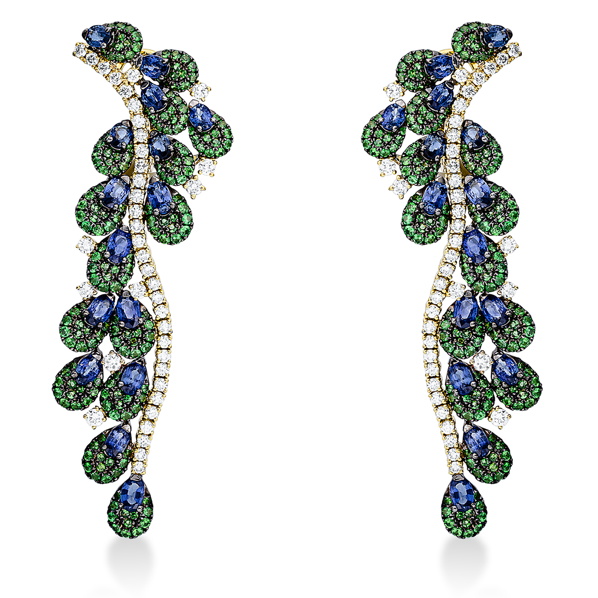 Ohrschmuck 18 kt GG, Fassung teils schwarz rhodinie