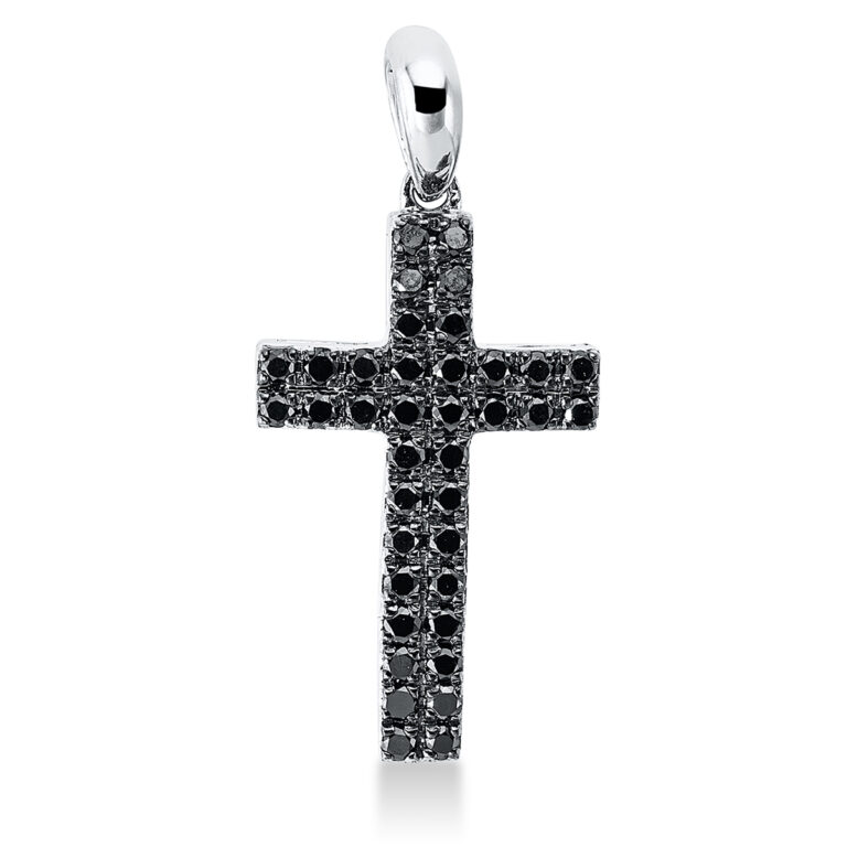 Anhänger 18 kt WG "Kreuz", Fassung teils schwarz rhodinie