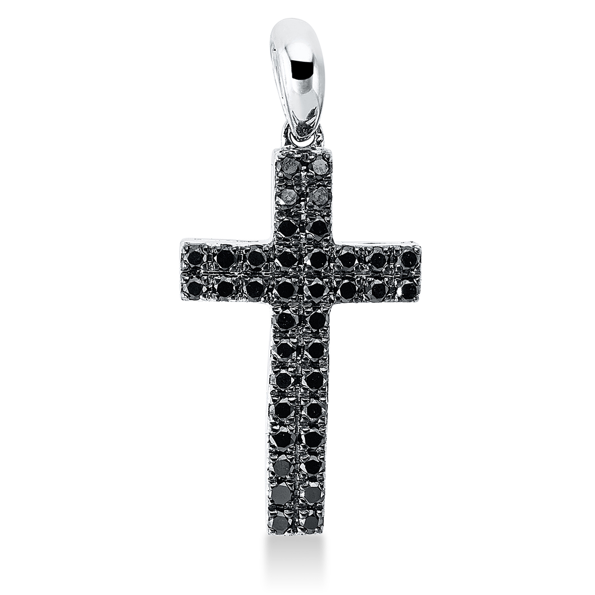 Anhänger 18 kt WG "Kreuz", Fassung teils schwarz rhodinie