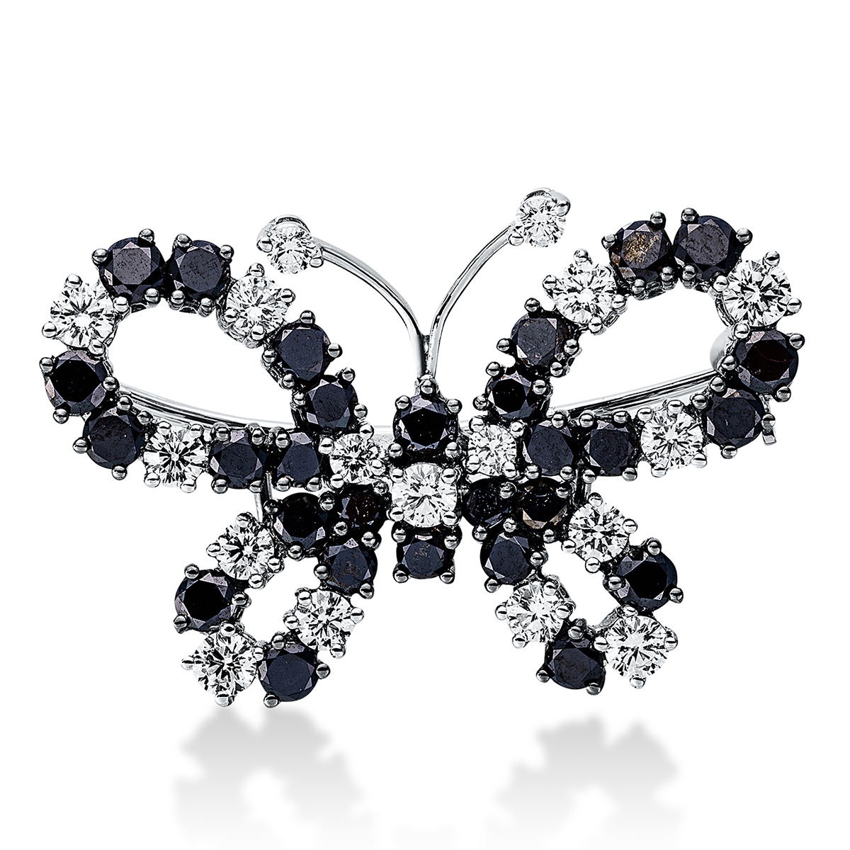 Brosche 18 kt WG, Fassung teils schwarz rhodinie