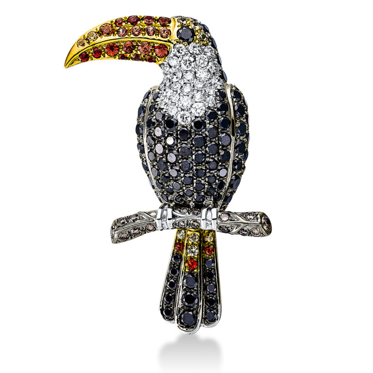 Brosche 18 kt WG+GG, Fassung teils schwarz rhodinie