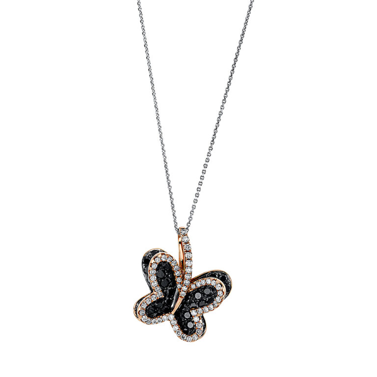 Collier 18 kt WG+RG "Schmetterling", Fassung schwarz rhodini