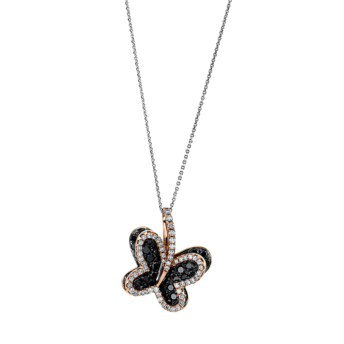 Collier 18 kt WG+RG "Schmetterling", Fassung schwarz rhodini