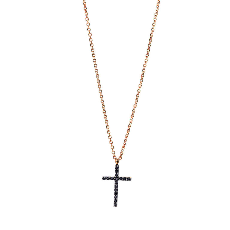 Collier 18 kt RG "Kreuz", Fassung teils schwarz rhodinie