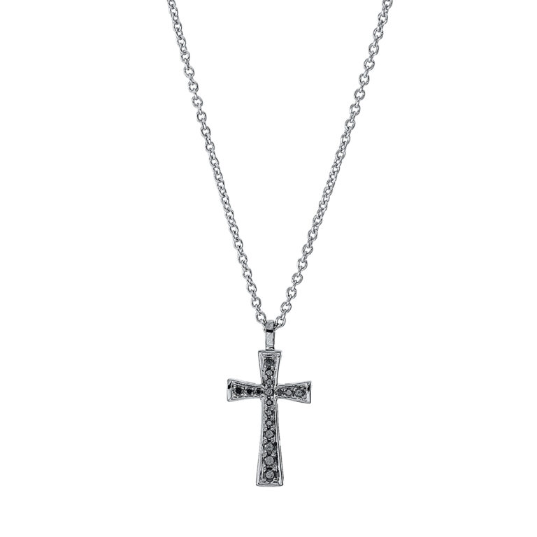 Collier 18 kt WG "Kreuz", mit ZÖ 42 cm, schwarz rhodinie