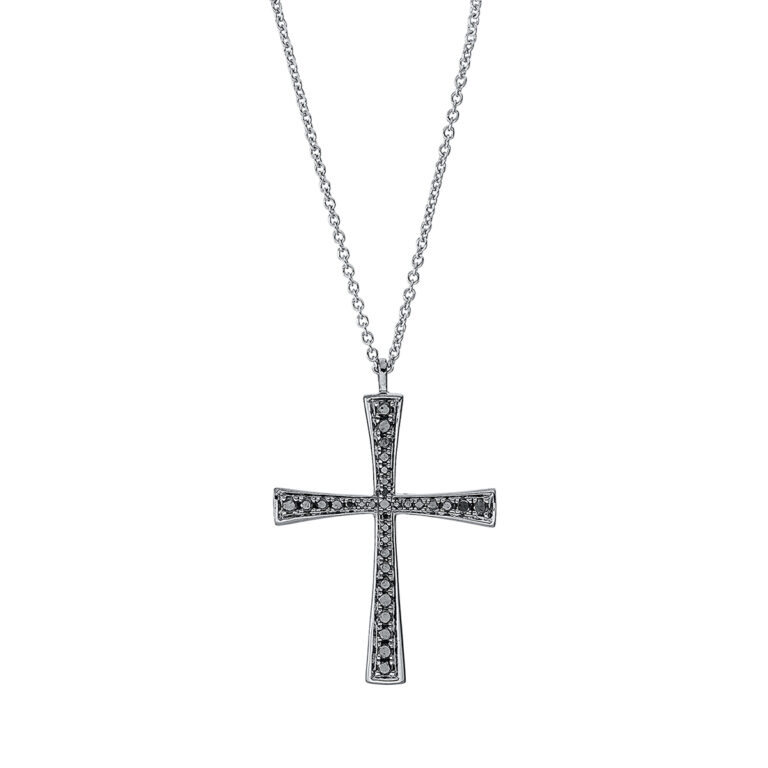 Collier 18 kt WG "Kreuz", mit ZÖ 42 cm, schwarz rhodinie