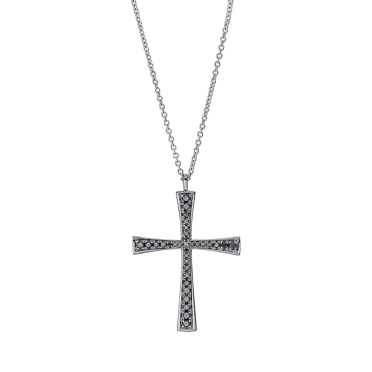 Collier 18 kt WG "Kreuz", mit ZÖ 42 cm, schwarz rhodinie