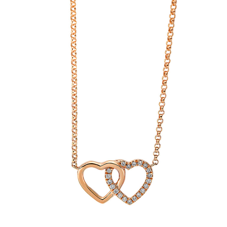 Collier 18 kt RG "Herz", mit ZÖ 40 cm + 42.5 cm