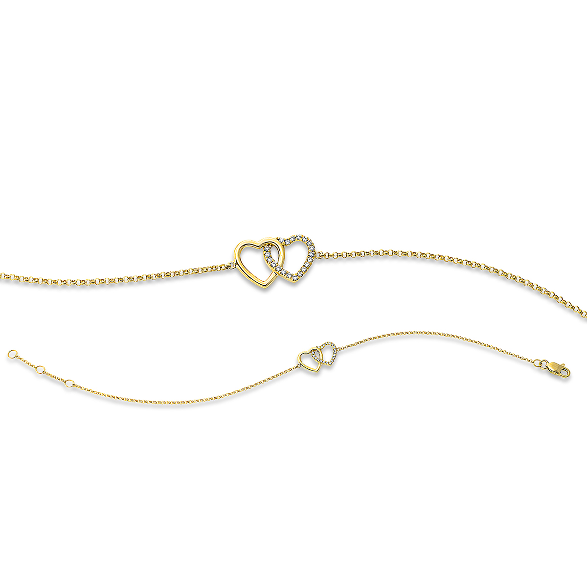 Armband 18 kt GG "Herz", mit ZÖ 16.5 cm + 17.5 cm