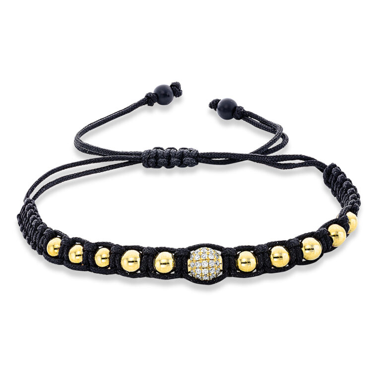 Armband 18 kt GG, black cord strap,gold ball
