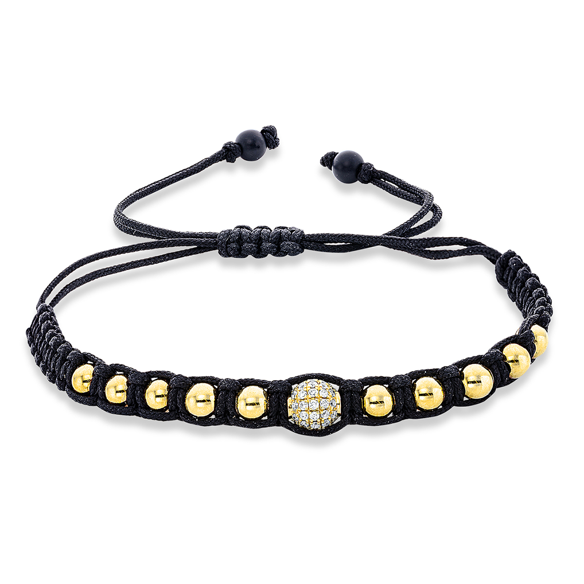 Armband 18 kt GG, black cord strap,gold ball